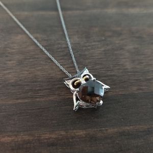 Sterling Silver, 14K Gold, & Smoky Quartz Owl Necklace